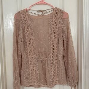 Elegant Lace Trim Blouse - Tan